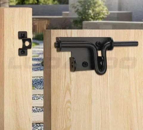 1‑Pack Heavy‑Duty Lockable Slide‑Bolt Gate Latch, Rust‑Resistant Metal Hardware for Yard, Fence and Shed Gates on wooden gate.
