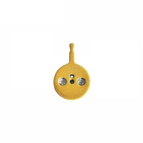 Premium Pair Of Bicycle Metallic Disc Brake Pads Crafted With Semi Metallic Resin For Avid BB5 And Promax Mechanical Brakes, yellow color.