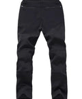 Back view of Men's Waterproof Softshell Snow Pants For Skiing And Snowboarding With Fleece Lined Interior, showing rear zippered pockets.