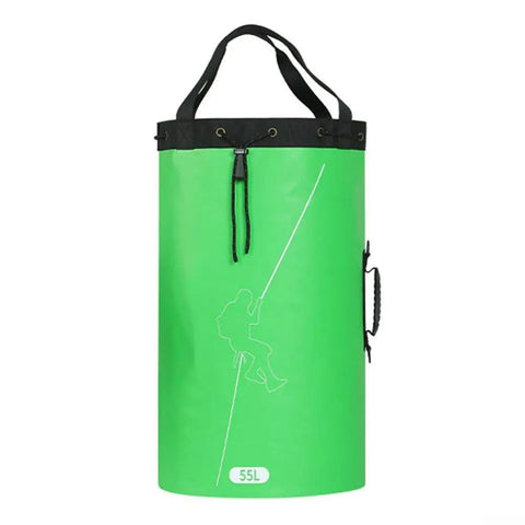 Green All In One Climbing Rope Bag 55L Waterproof PVC Coated Polyester Drawstring Backpack For Hiking Caving And Mountaineering Gear