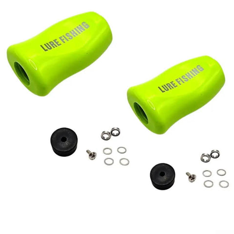Upgrade Your Water Drop Reel With This Super Lightweight Abs Fishing Handle Grip Knob For Smooth Casting And Effortless Retrieval That Fits Most Carbon Fiber Rocker Handles Perfectly Made For Serious Anglers Who Want A Pro Feel Without The Bulk. green ABS fishing handle grip knob set with hardware on white background