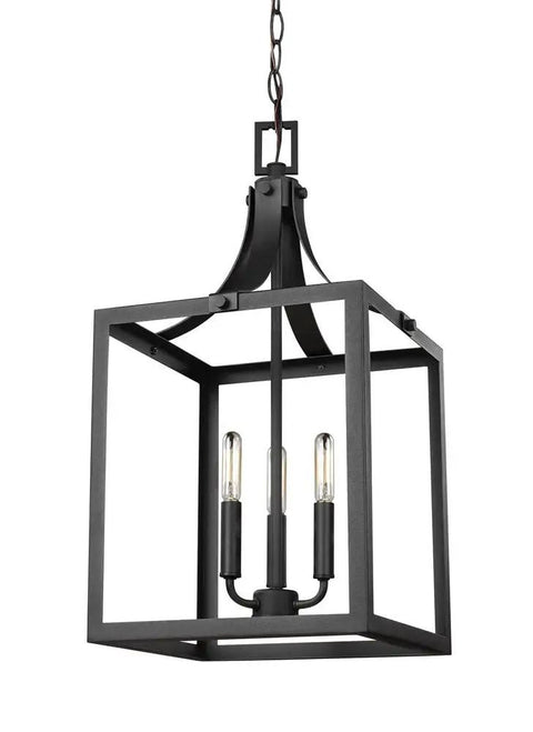 Labette Medium Three Light Hall Foyer Hanging Modern Light Fixture In Black Finish with lantern design