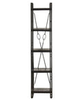 Front view of Industrial Style Five Tier Bookcase With Black Powder Coated Steel Frame And Solid Mango Wood Shelves Go To Storage For Books