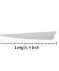 Set Of 50 Real Turkey Feather Arrow Fletching Vanes, 4 Inch Shield Style, white vane, indicating dimensions, lightweight flight