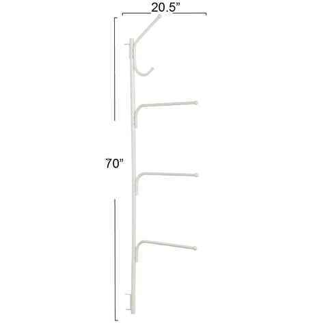 Clutterbuster Valet Family Towel Bar With Four Swiveling Bars White Steel Wall Mount for shared bathrooms shown with dimensions