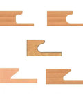 Heavy Duty Four Wing Carbide Tipped Shaper Cutter For Slick Finger Pull Cabinet Door Profiles, various wood profiles displayed.