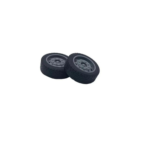Two rubber wheels from DIY RC Car Wheel Kit With 30 Rubber Toy Wheels And 15 Metal Shafts For Replacement Parts Includes 27mm Diameter 9mm Wide Wheels