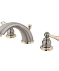 Victorian Style Widespread Bathroom Faucet In Brushed Nickel And Polished Brass Finish, Solid Brass Construction, 1.2 GPM