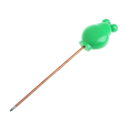 Green frog-shaped Soil Moisture Tester Kit For Plants And Lawns with copper probe, measures 275x45 mm for garden, farm care.