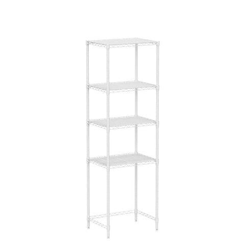 Extra Tall White Mini Shelf Organizer With Four Adjustable Shelves No Tools Assembly Durable Epoxy Finish Space Saver For Small Spaces And Compact Fridges Great For Kitchen Laundry Or Electronics Storage, front view