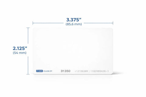 200X iCLASS Direct Image And Thermal Transfer Cards, 25 Pack, 13.56 MHz Smart Cards shown with dimensions in inches and mm