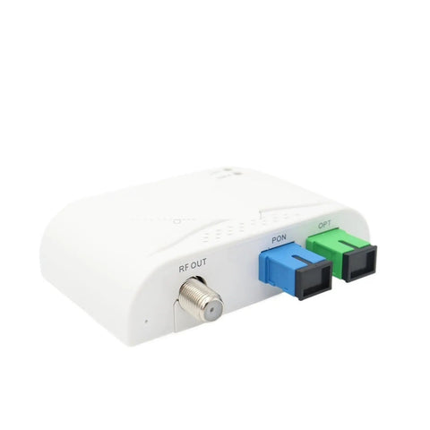 Fiber Optic Receiver Triplexer HY 21 R40 For FTTH Gear With SC APC To SC Connectors 5V DC Powered Pocket Sized 100 By 67 By 23 Mm, white unit