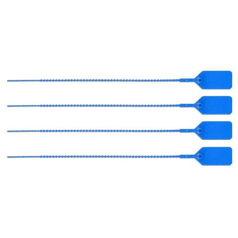 Blue Fire Extinguisher Tamper Seals 1000 Pack UL Rated Non Dated Security Seals, blue plastic cable tethers, four units.