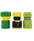 20 Pack Quick Connect Garden Hose Fittings Set With 1/4 Inch To 1 Inch Sizes For Quick No Fuss Hose Repair, Drip Irrigation, And Watering System Connectors Made From Durable Plastic, three fittings shown