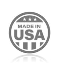 Made in USA emblem with three stars and stripes design in grayscale.