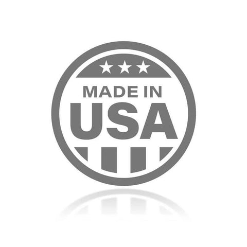 Made in USA emblem with three stars and stripes design in grayscale.