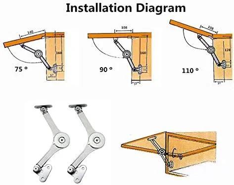 QBOSO heavy-duty lid stay hinges, pair; diagram shows 75°, 90°, 110° angles and installed lid.