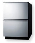 Tough As Nails 24 Inch Dual Drawer Outdoor Freezer With Sleek Stainless Steel Construction, front view, two stainless steel drawers.