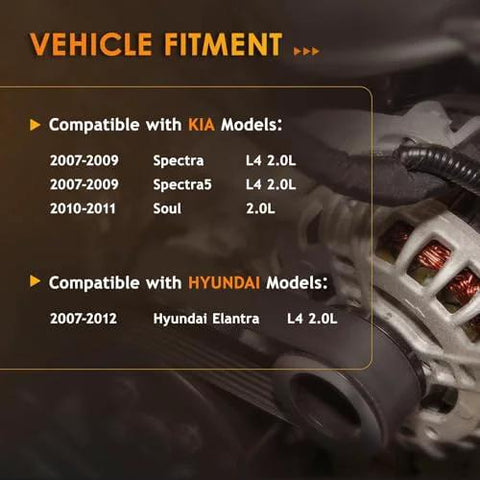 Direct Fit DIY-Friendly Bolt-On Alternator Replacement For Hyundai Elantra 2.0L 2007-2012, Kia Soul 2010-2011, Spectra 2.0L 2007-2009