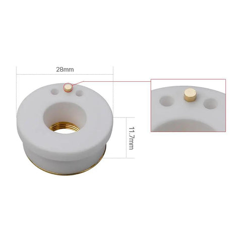 Front view of Ceramic Ring Nozzle Set 28mm Diameter For Fiber Laser Cutting Head 5 Pieces Insulated For 500 To 6000W Machines
