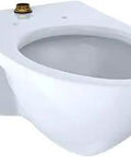 Elongated Wall Mounted Flushometer Toilet Bowl 1.0 GPF With Top Spud and CeFiONtect Glaze Cotton White Finish Powerful Siphon Jet Flush