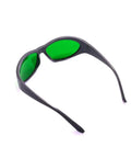 All American Heavy Duty Laser Safety Glasses With Killer Eye Protection For High Power Red And Infrared Diode Beams Wide 631 To 1100 Nanometer Range clear lens with green tint viewing side.