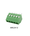 Green 5 Pin PCB screw terminal block for 18 to 26 AWG wire connections, supporting plug and play projects.