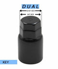 Five Beefy Locking Wheel Lug Nuts With Key For Aftermarket Wheels One Half Inch To Twenty Thread Closed End Bulge Black Key Detail