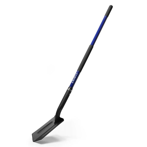 Heavy Duty 4 Inch Trench Shovel With Blue Fiberglass Handle For Narrow Trenching And Digging In Rocky Soil, 56 Inch Professional Grade Tool