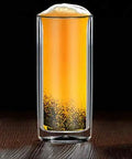 Slick Double Wall Insulated Glass Tumbler Set Featuring 16 Oz Collins Style Highball Cups with craft beer served in a clear glass.