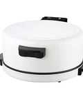 Electric Multifunction Home Baker For Hands Off Bread Making Pizza Pressing And Steak Grilling Featuring Smart Heat Controls, white compact design.