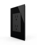 Single black tempered glass duplex electrical outlet 15A 110 to 220 Volts with grounding protection and dirt proof panel