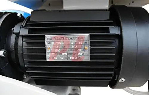 Close up of the 110V 1.5HP motor of the 11 Inch Cold Cut Saw With Swivel Base And 110V 1 5HP Motor Built Like A Tank For Industrial Metal Fabrication Featuring Full Gear Drive Quick Release Vise And Grind Free Precision Cuts.
