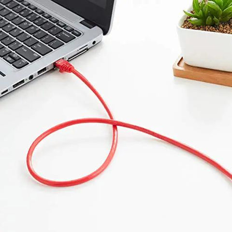 Red cable from High Speed Cat6 Ethernet Patch Cable Set 10 Gbps Internet Link With RJ45 Gold Plated Connectors Snagless Shielded Multicolor 5 Foot 5 Pack