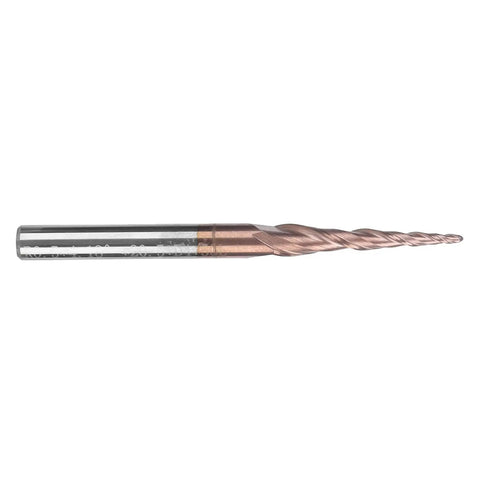 Side view of Beefy Tapered Ball Nose End Mill For CNC Router Bits 2 Flute Tungsten Carbide With Antique Brass Plated Coating 0.5 Mm