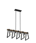 Four Light Kitchen Island Pendant Fixture, Dope Farmhouse Chandelier In Black And Warm Oak Finish, 33.5 Inch Linear Ceiling Light