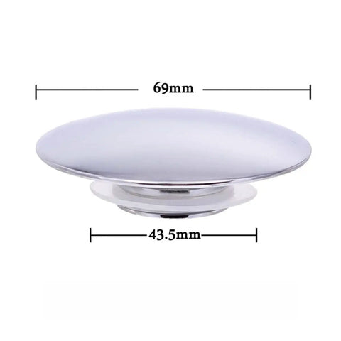 Bathtub Plug Drain Hole Water Stopper with Brass Spring Core, 69mm diameter, chrome finish, ideal for kitchen or bathroom use.