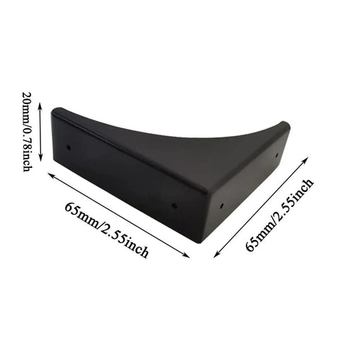 Heavy Duty Black Metal Corner Protectors Four Piece Set Straight Up Solid Edge Guards For Furniture Cabinets And Shipping Crates Premium Angle Bead Trim showing a corner protector measuring 65mm by 20mm.