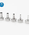 Stainless steel 9 Piece Hot Air Gun Nozzle Set For PCB Soldering And Rework Stations with 2 to 10mm tips for precise electronics repair.