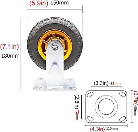 Heavy Duty Rubber Swivel Casters Set Of Four With Dual Precision Bearings For Furniture And Utility Carts Rolls Sweet As Honey And Features Quick Swap Universal Mount Totally Bombproof Wear Resistant Build, detailed measurements shown.