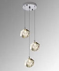 Three Light Chrome Cube Crystal Pendant Cluster Hanging Light Fixture For Kitchen Island Slick Modern Small Cube Chandelier