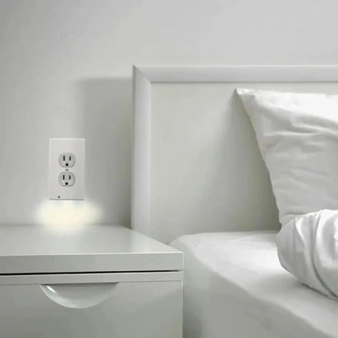 Two Pack Wall Plate Night Lights LED Built Into Outlet Plates Duplex White Auto On Off No Batteries No Brackets Simple Snap In Setup