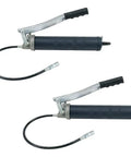 Two Pack Lever Action Grease Gun Set Heavy Duty 10000 PSI With 18 Inch Whip Hose Aluminum Cast Head 16 Oz Bulk Or 14 Oz Cartridge Capacity