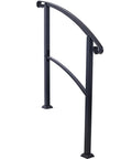 Rock Solid Wrought Iron Handrail For Outdoor Steps, Black Metal Stair Railing with curved non slip grip for easy installation.