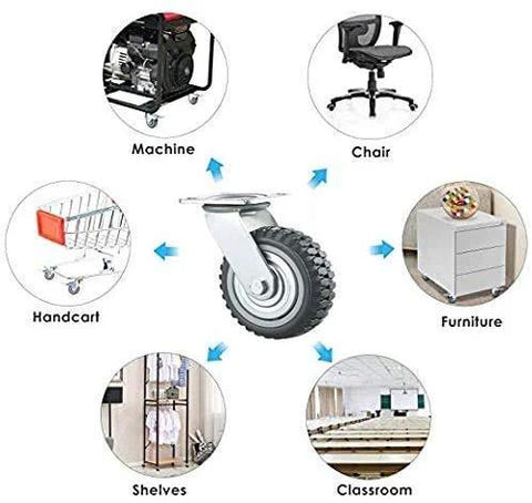 Heavy Duty Plate Casters Set 6 Inch Swivel Wheels With Brake Anti Skid 360 Degree Ball Bearing Castors Four Pack All Swivel Two With Brake Two Without Ideal For Carts Trolleys And Industrial Equipment central wheel image with usage scenarios