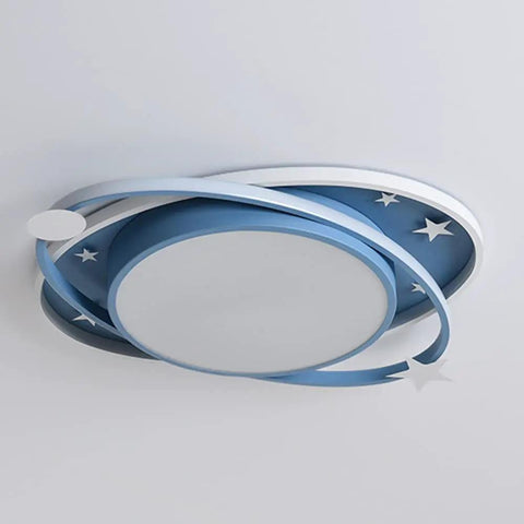 Nordic Metal Flush Mount Light With Acrylic Circle Shade In Cool Blue LED Ceiling Fixture For Kids Bedroom With Remote