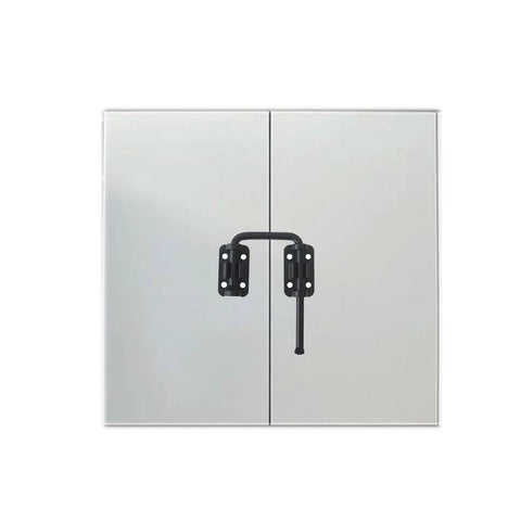 Sliding Door Loop Lock U Shaped Metal Flip Bolt Latch for Uneven Doors in matte black finish installed on white doors