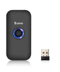 Ultra Compact 1D Bluetooth Barcode Scanner With Three In One Connection Bluetooth USB Wired And Two Point Four GHz Wireless For Windows Android iOS Tablets And Computers Portable Pocket Size On The Go, front view with USB adapter