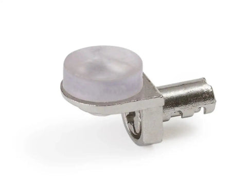 Beefy Heavy Duty Shelf Support Pins with removable glass shelves pegs and silicone bumpers in solid steel with nickel finish