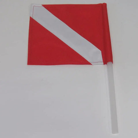 Spearfishing Torpedo Buoy With High Visibility Flag, 25m Nylon Line, PVC Bladder, Rugged Hydrodynamic Float For Scuba And Snorkeling, Towable Safety Gear For Divers, Surf, And Deep Water Missions showing red and white diagonal-striped flag